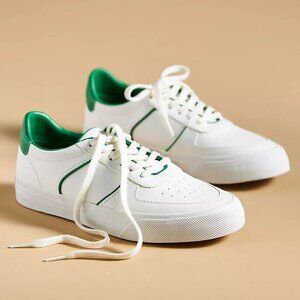 Reformation Women's Harlow Leather Sneakers in White Green Recyclable